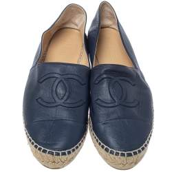 Pre Owned حذاء إسبادريلز شانيل شعار سى سى جلد أزرق مقاس 40