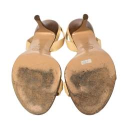 Pre Owned صندل شانيل فتحة كعب سير سلسلة جلد بيج مقاس 38