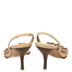 Pre Owned صندل شانيل فتحة كعب سير سلسلة جلد بيج مقاس 38