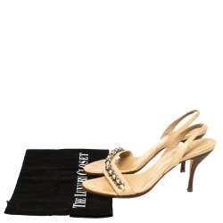 Pre Owned صندل شانيل فتحة كعب سير سلسلة جلد بيج مقاس 38