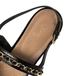 Chanel Black Leather CC Chain Detail Slingback Flat Sandals Size 41