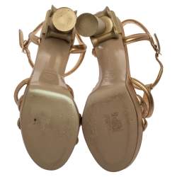 Pre Owned صندل شانيل نعل سميك بارثينون غارسيان كولومن جلد ذهبى ميتالك 38.5