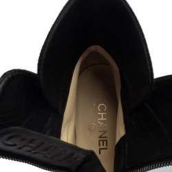 Chanel Black Tweed and Patent Leather CC Ankle Boots Size 39