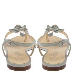 Pre Owned Chanel Blue Leather Camellia Thong Sandals Size 40