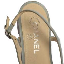 Pre Owned Chanel Blue Leather Camellia Thong Sandals Size 40