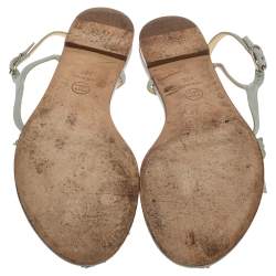 Pre Owned Chanel Blue Leather Camellia Thong Sandals Size 40