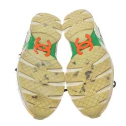 Pre Owned Chanel Multicolor Tweed and Metallic Leather Lace Up Sneakers Size 39.5