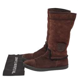 Chanel Brown Suede Mid Length Boots Size 40