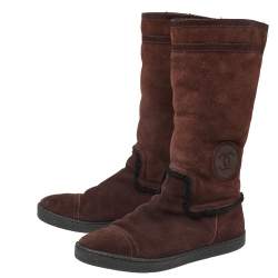 Chanel Brown Suede Mid Length Boots Size 40