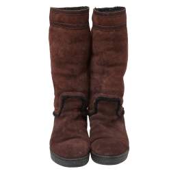 Chanel Brown Suede Mid Length Boots Size 40