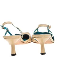 مملوكة مسبقًا Chanel Beige Leather Accent Interlocking CC  Slingback Sandals Size 36