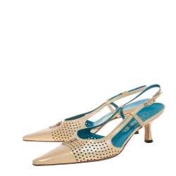 مملوكة مسبقًا Chanel Beige Leather Accent Interlocking CC  Slingback Sandals Size 36