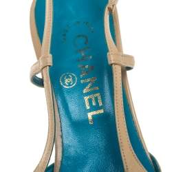 مملوكة مسبقًا Chanel Beige Leather Accent Interlocking CC  Slingback Sandals Size 36