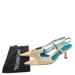 مملوكة مسبقًا Chanel Beige Leather Accent Interlocking CC  Slingback Sandals Size 36