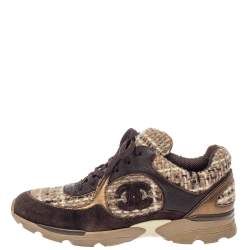 مملوكة مسبقًا حذاء رياضى شانيل أربطة سى سى جلد ميتالك وتويد صوف بني مقاس 41