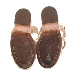 مملوكة مسبقًا صندل شانيل نعل سميك كعب روكى مستدير سلسلة سى سى جلد مبطن بيج مقاس 38