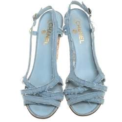 Chanel Blue Fabric  Slingback Sandals Size 41