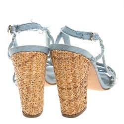 Chanel Blue Fabric  Slingback Sandals Size 41