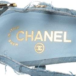 Chanel Blue Fabric  Slingback Sandals Size 41