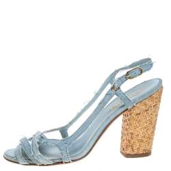Chanel Blue Fabric  Slingback Sandals Size 41