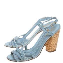 Chanel Blue Fabric  Slingback Sandals Size 41