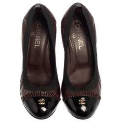 Chanel Black/Burgundy Patent And Leather Scrunch Pumps Size 38