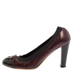 Chanel Black/Burgundy Patent And Leather Scrunch Pumps Size 38