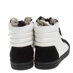 Pre Owned Chanel White/Black Suede And Canvas CC High Top Sneakers Size 40.5