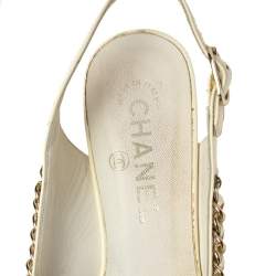 Chanel Off White Patent Leather Chain Embellishment Sandals Size 38