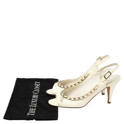 Chanel Off White Patent Leather Chain Embellishment Sandals Size 38