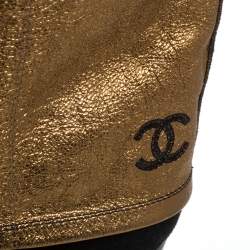 Chanel Black/Gold Suede CC Fold Ankle Boots Size 41