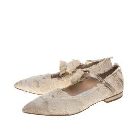 مملوكة مسبقًا حذاء فلات باليه شانيل مقدمة مدببة دانتيل كريمى مقاس 40.5