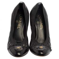 Pre Owned حذاء كعب عالي شانيل جلد أسود ومطاط مقاس 38.5