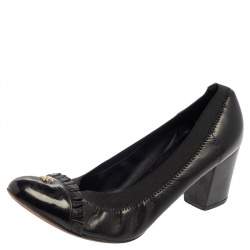Chanel Black Leather And Elastic Cap Toe Pumps Size 38.5