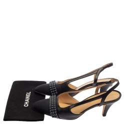 مملوكة مسبقًا صندل شانيل فتحة كعب سى سى مرص ع قماش وجلد أسود مقاس 36