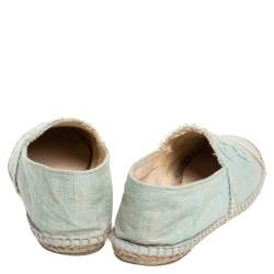 Chanel Green/White Canvas CC Cap Toe Flat Espadrilles Size 38