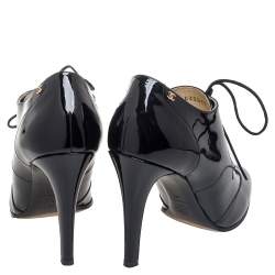 Chanel Black Patent Leather CC Lace Up Derby Ankle Booties Size 40