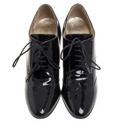 Chanel Black Patent Leather CC Lace Up Derby Ankle Booties Size 40