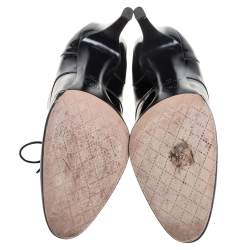 Chanel Black Patent Leather CC Lace Up Derby Ankle Booties Size 40