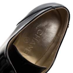 Chanel Black Patent Leather CC Lace Up Derby Ankle Booties Size 40