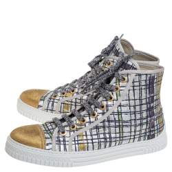 Chanel Multicolor Brocade Fabric And Gold Lamé CC Cap Toe High Top Sneakers Size 39