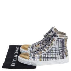 Chanel Multicolor Brocade Fabric And Gold Lamé CC Cap Toe High Top Sneakers Size 39