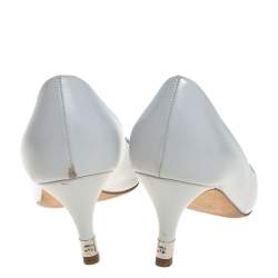 Chanel Beige/White Leather Cap Toe CC Heel Pumps Size 38