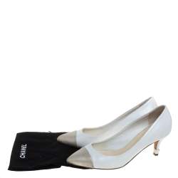 Chanel Beige/White Leather Cap Toe CC Heel Pumps Size 38