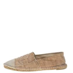 Chanel Beige Canvas CC Cap Toe Espadrille Flats Size 38
