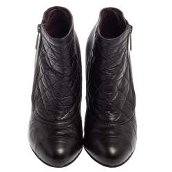 Chanel Black Quilted Leather Ankle Booties Size 39.5