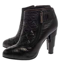 Chanel Black Quilted Leather Ankle Booties Size 39.5
