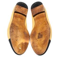 مملوكة مسبقًا Chanel Beige/Black Leather Bow CC Cap Toe Ballet Flats Size 40