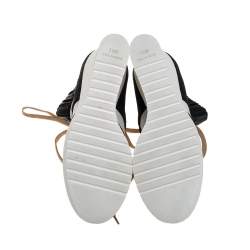 Chanel White/Black Leather And Blended Fabric Lace Up Wedge Platform Boots Size 38.5