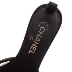 Pre Owned Chanel Black PVC And Leather CC Flat Slides Size 38.5